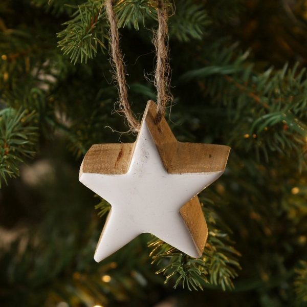 MARELIDA Christbaumschmuck »Holzstern Weihnachtsstern Hängestern Anhänger Jute Kordel 5,5cm emailliert weiß«