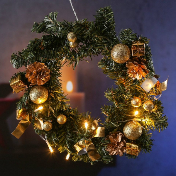 MARELIDA Dekokranz »LED Tannenkranz Dekoranz Türkranz Weihnachtskranz D: 30cm 10 LED für Innen gold«