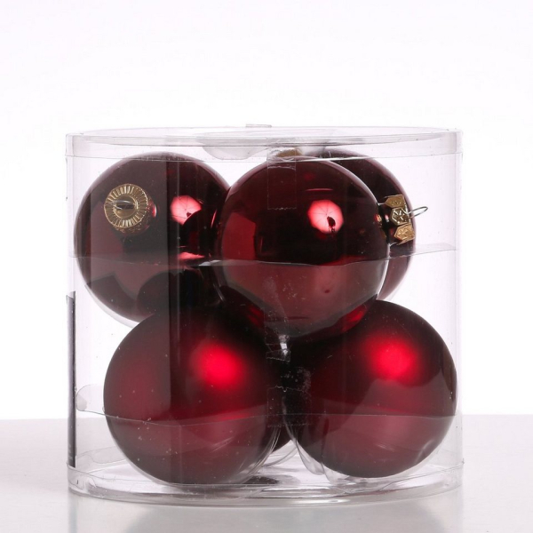 MARELIDA Weihnachtsbaumkugel »Christbaumkugel Weihnachtskugel Baumkugel Glas D: 8cm glänzend matt weinrot 6St.« (6 St)