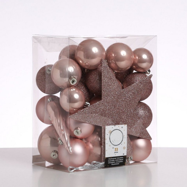 MARELIDA Weihnachtsbaumkugel »Christbaumkugel Weihnachtskugel bruchfest glänzend matt glitzernd puderrosa 33er« (33 St)