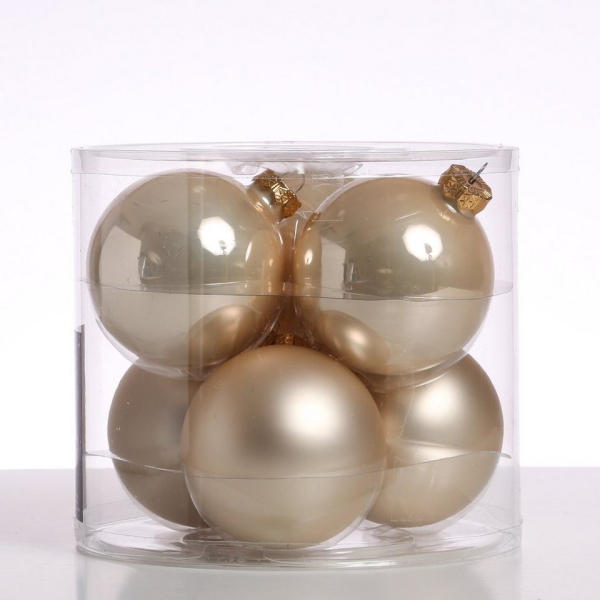 MARELIDA Weihnachtsbaumkugel »Christbaumkugel Weihnachtskugel Glas D: 8cm glänzend matt champagner 6er Set« (6 St)