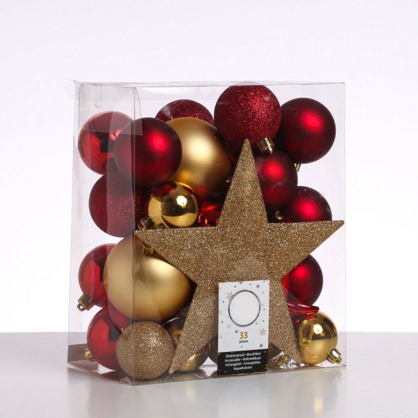 MARELIDA Weihnachtsbaumkugel »Weihnachtskugel bruchfest glänzend matt glitzernd gold rot 33er Set« (33 St)