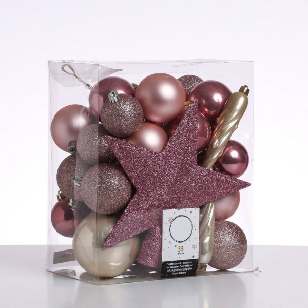 MARELIDA Weihnachtsbaumkugel »Weihnachtskugel bruchfest glänzend matt glitzernd champagner rosa puderrosa 33er« (33 St)