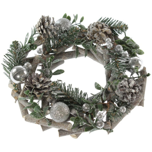 matches21 HOME & HOBBY Adventskranz »Dekokranz Adventskranz Kugeln Tannenzweige silber 22 cm«