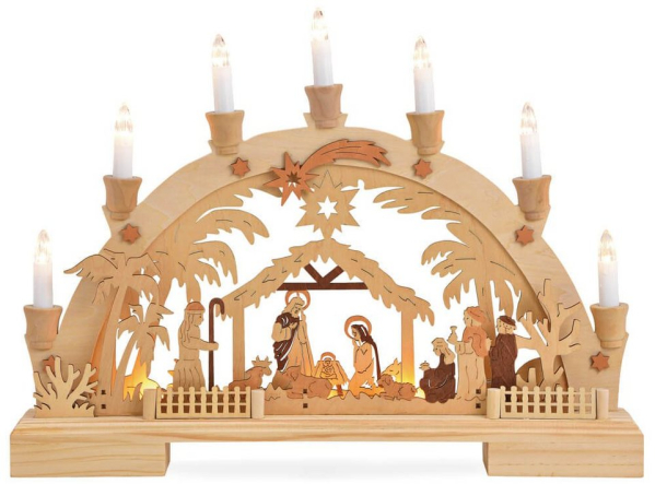 matches21 HOME & HOBBY Adventsleuchter »Schwibbogen Lichterbogen Weihnachtskrippe & 7 LED-Kerzen 45×33 cm«