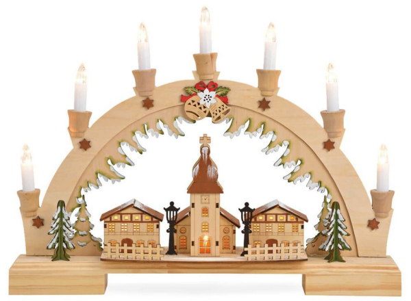 matches21 HOME & HOBBY Adventsleuchter »Schwibbogen Lichterbogen Winterdorf & Kirche & 7 LED-Kerzen 45 cm«