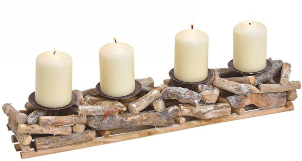 matches21 HOME & HOBBY Dekofigur »Rustikales Adventsgesteck 4 Kerzenhalter« (4 St)