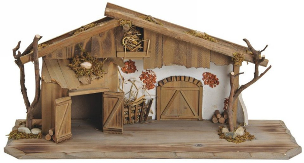 matches21 HOME & HOBBY Krippe »Große Krippe Holz Weihnachtskrippe alpenländischer Stall«, Authentische Bemalung