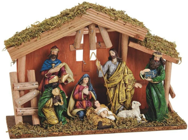 matches21 HOME & HOBBY Krippe »Weihnachtskrippe Krippe Stall & 7 Figuren Weihnachtsdeko 1 Set«, unkompliziertes Aufstellen