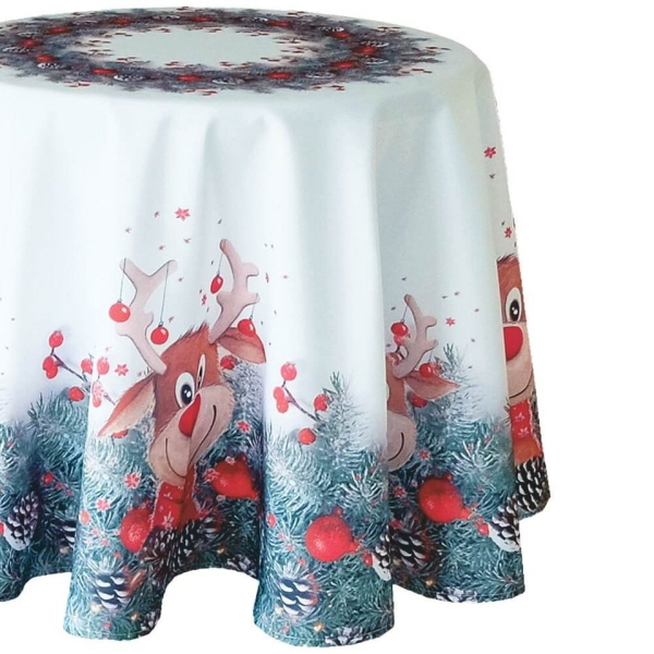 matches21 HOME & HOBBY Tischdecke »Tischdecke Mitteldecke Weihnachten witziger Elch weiß / bunt 150×150 cm« (1-tlg)