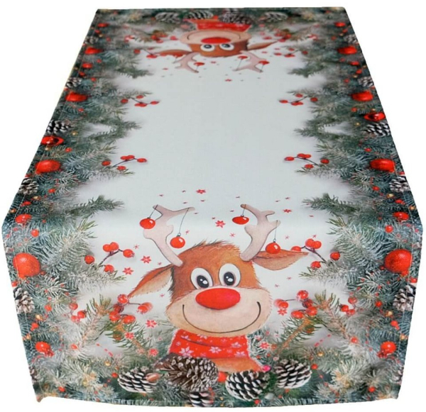 matches21 HOME & HOBBY Tischdecke »Tischläufer Mitteldecke Weihnachten witziger Elch weiß / bunt 40×90 cm« (1-tlg)