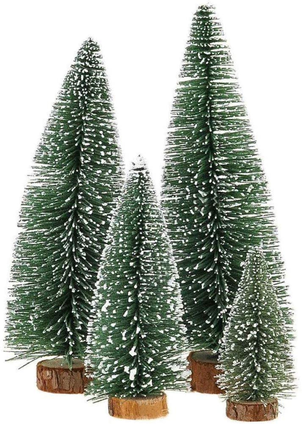 Mini Weihnachts Baum, 4 stück Miniatur Künstlicher Weihnachtsbaum, Sisal-Schnee Frostbäume mit Holzbasen für Tischdeko, DIY, Schaufenster, Figuren…