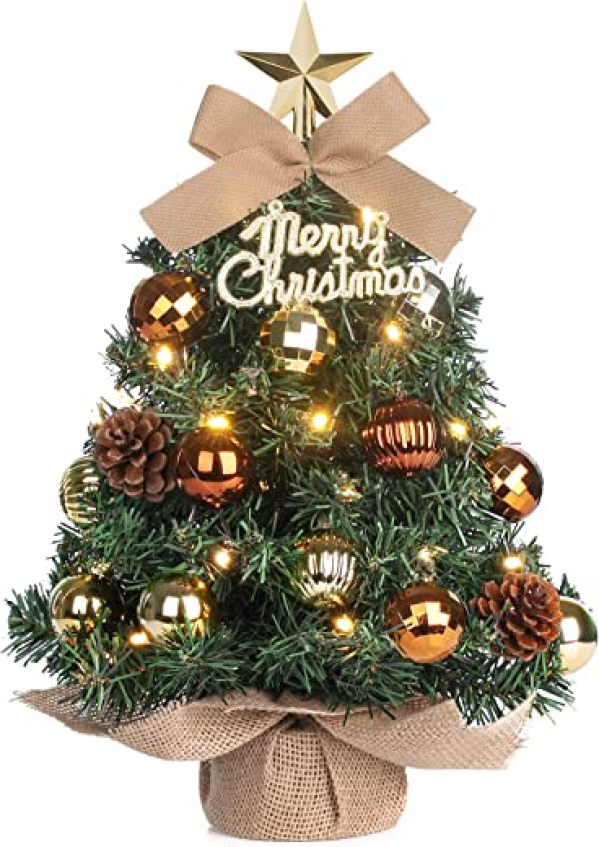 Mini Weihnachtsbaum Kleiner Weihnachtsbaum mit Beleuchtung LED Tisch Weihnachtsbaum klein künstlich geschmückt für Weihnachten Deko 40cm (Braun mit…