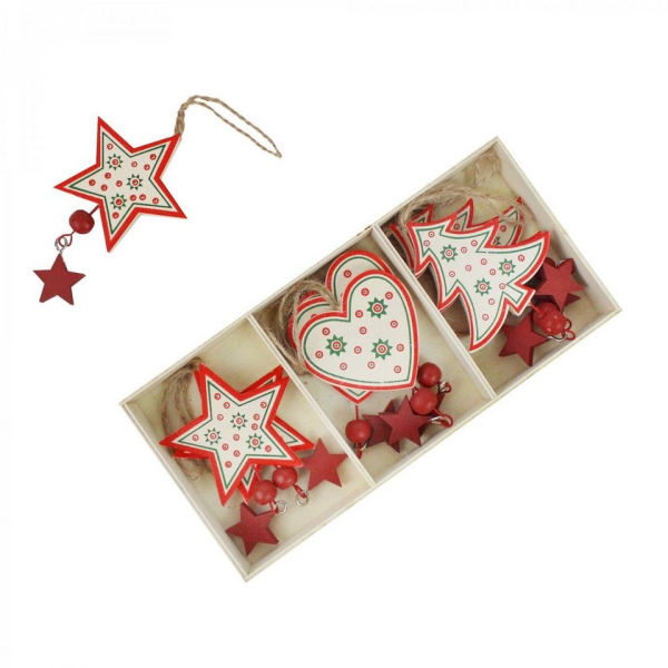 mitienda Christbaumschmuck »Handgemachter Baumschmuck aus Holz 9er Set weiß«