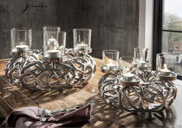 More2Home Adventskranz »ADVENT mit 4 Gläsern, XL =rund 47 cm, Metall silber -natur vernickelt«