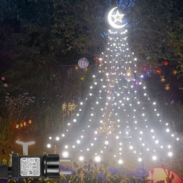 MUPOO LED-Lichterkette »LED Lichterkette Außen Weiß – 350 LED Weihnachtsbeleuchtung Aussen Wasserfall Strom lichterketten mit 8 Leuchtmodi,…