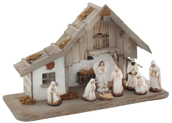 my home Krippe (9-tlg), aus Holz mit LED-Laterne, inklusive Krippenfiguren