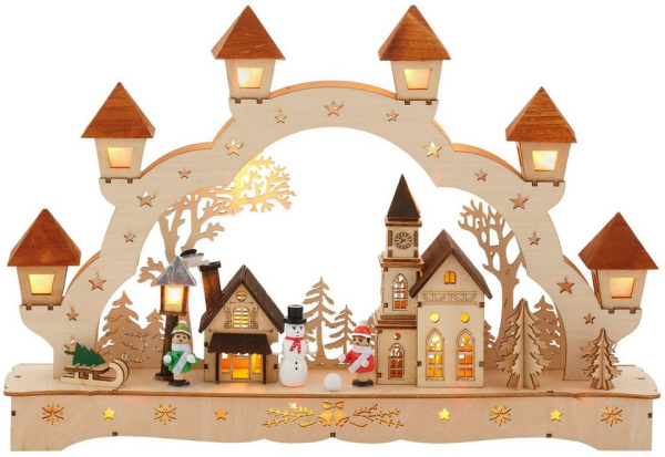 my home Schwibbogen »Kirche mit Schneemann«, mit liebevollen Details, Höhe ca. 29 cm