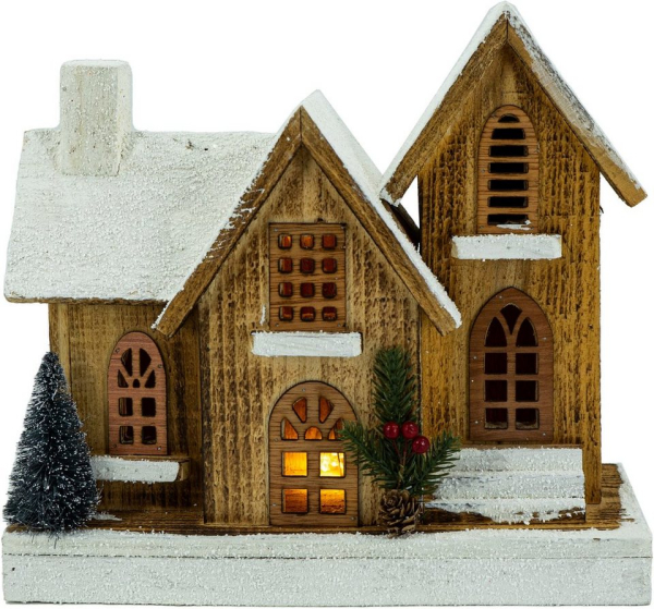 NOOR LIVING Weihnachtshaus, Kirche aus Naturholz gefertigt, Höhe 29 cm