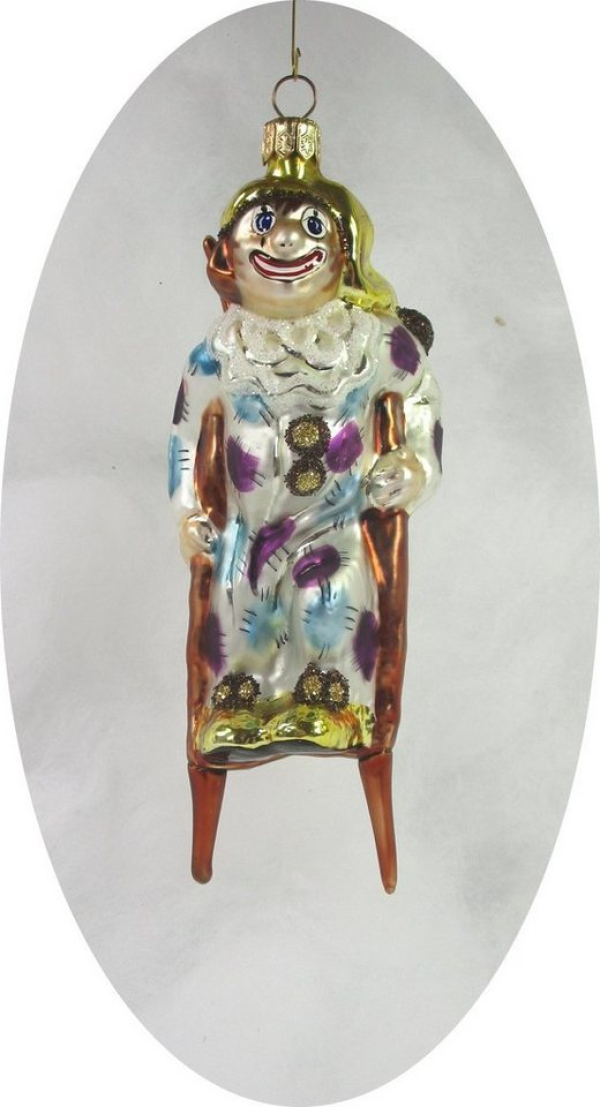 Nostalgie Christbaumschmuck Christbaumschmuck (1-tlg), Christbaumschmuck Figur „Clown auf Stelzen“ mit lila-türkisen Flicken