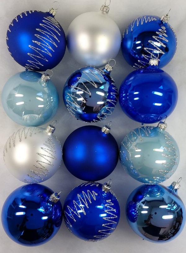 Nostalgie Christbaumschmuck Thüringen Christbaumschmuck »BLAU / WEISS Mix 12er Set Christbaumkugeln EXCLUSIV« (12-tlg), handbemalt