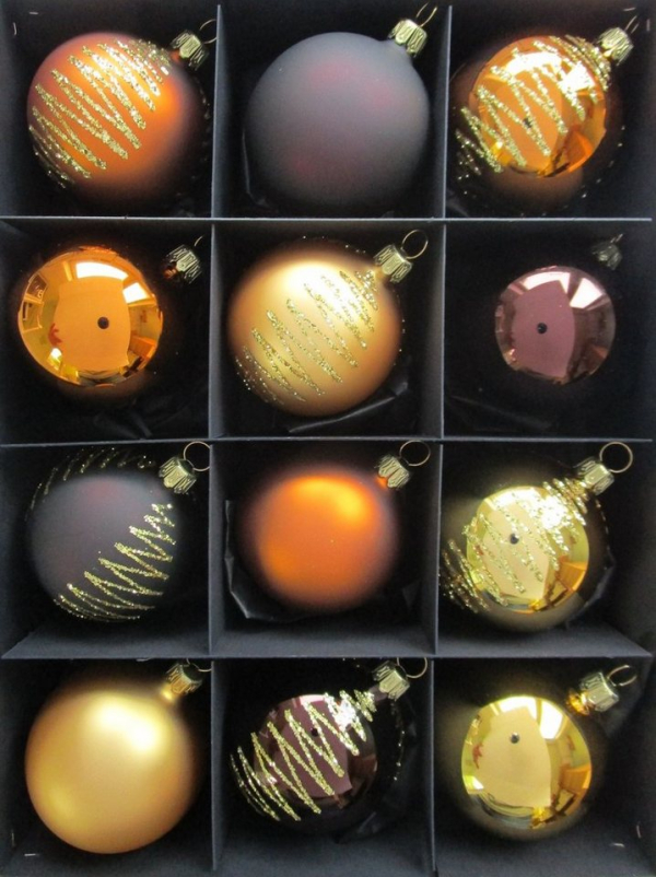 Nostalgie Christbaumschmuck Thüringen Christbaumschmuck »“ GOLD / BRAUN Mix 12er Set Christbaumkugeln EXCLUSIV“«, Mundgeblasene Glaskugeln