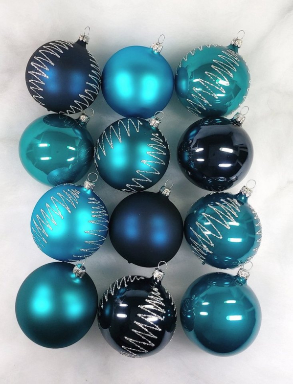 Nostalgie Christbaumschmuck Thüringen Christbaumschmuck »Petrol Kugeln Mix 12er Set Christbaumkugeln EXCLUSIV«, Handarbeit, mundgeblasen