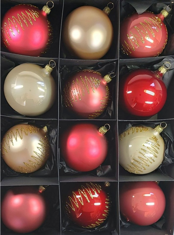 Nostalgie Christbaumschmuck Thüringen Christbaumschmuck »ROSA/CREME Mix 12tlg Christbaumkugeln EXCLUSIV« (12-tlg)