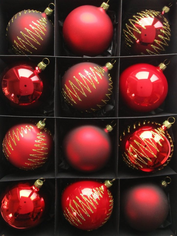 Nostalgie Christbaumschmuck Thüringen Christbaumschmuck »“ ROT Dunkelrot Mix 12er Set Christbaumkugeln EXCLUSIV“«, Handarbeit