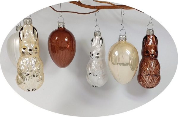 Nostalgie Christbaumschmuck Thüringen Osterei »Osterhasen, Ostereier, 7-9cm, braun/hell Mix, MADE IN GERMANY« (6 St)