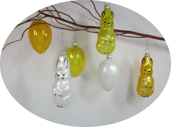 Nostalgie Christbaumschmuck Thüringen Osterei »Osterhasen, Ostereier, 7-9cm, gelb Mix, MADE IN GERMANY« (6 St)
