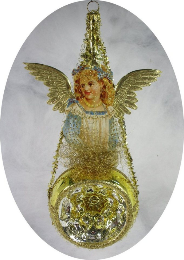 Nostalgie Christbaumschmuck UG Christbaumschmuck (1-tlg), Viktorianisches Ornament, Gold, mit Reflexkugel und Engel