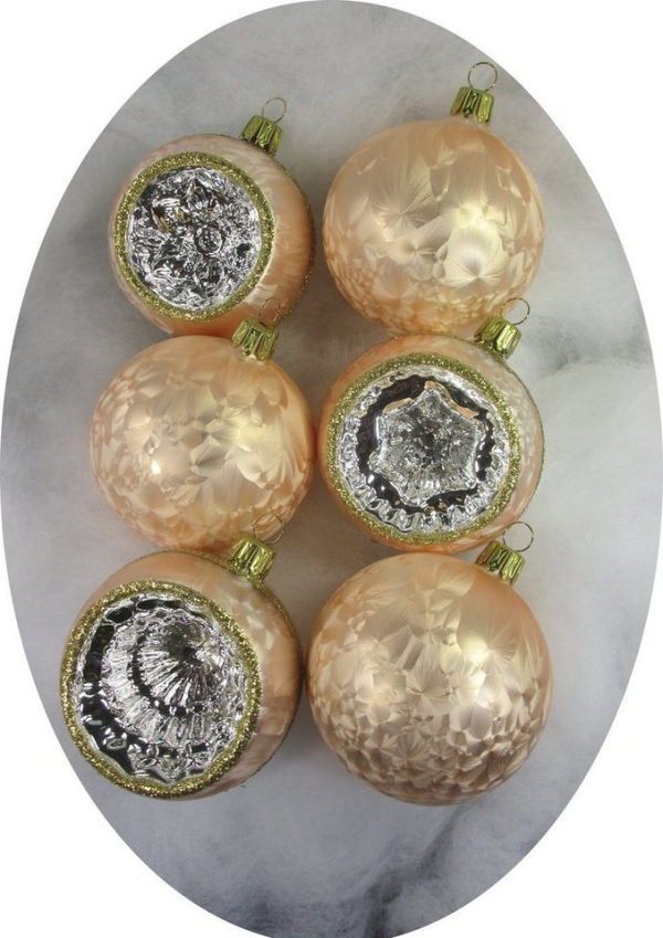 Nostalgie Christbaumschmuck UG Christbaumschmuck (6-tlg), „Kugeln + Reflexe 8cm, Eislack champagner „