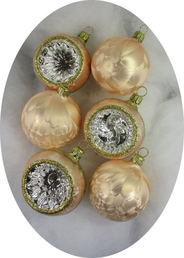 Nostalgie Christbaumschmuck UG Christbaumschmuck (6-tlg), „Kugeln + Reflexe 6cm, Eislack champagner“