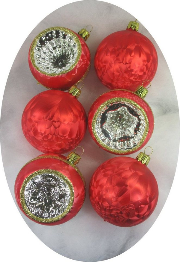Nostalgie Christbaumschmuck UG Christbaumschmuck (6-tlg), „Kugeln + Reflexe 8cm, Eislack rot“