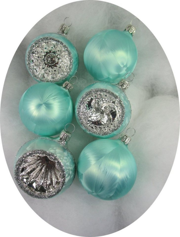 Nostalgie Christbaumschmuck UG Christbaumschmuck (6-tlg), „Kugeln + Reflexe 6cm, Eislack mint „