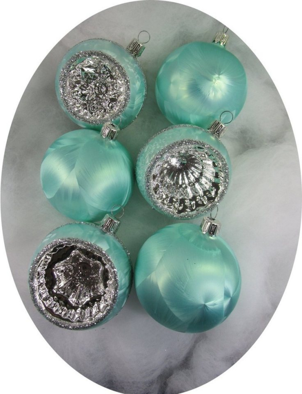Nostalgie Christbaumschmuck UG Christbaumschmuck (6-tlg), „Kugeln + Reflexe 8cm, Eislack mint „