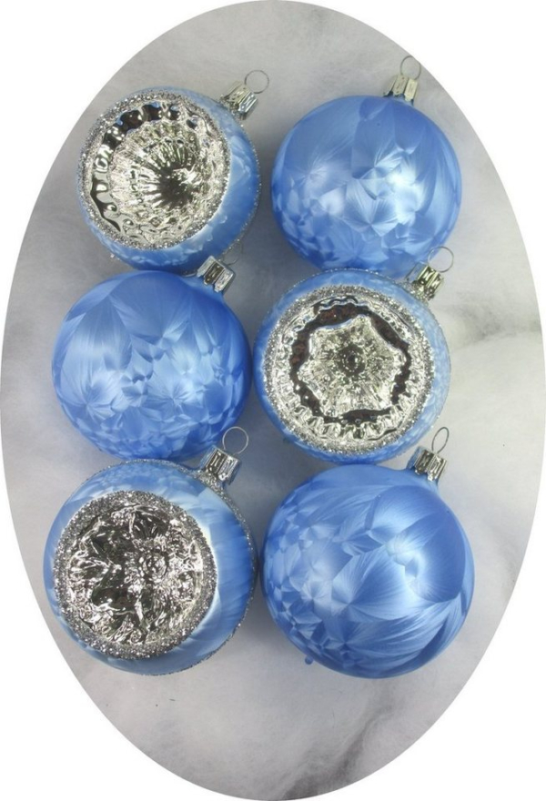 Nostalgie Christbaumschmuck UG Christbaumschmuck (6-tlg), „Kugeln + Reflexe 8cm, Eislack blau „