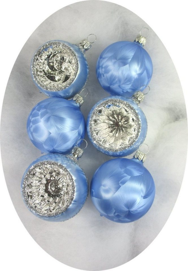 Nostalgie Christbaumschmuck UG Christbaumschmuck (6-tlg), „Kugeln + Reflexe 6cm, Eislack blau „