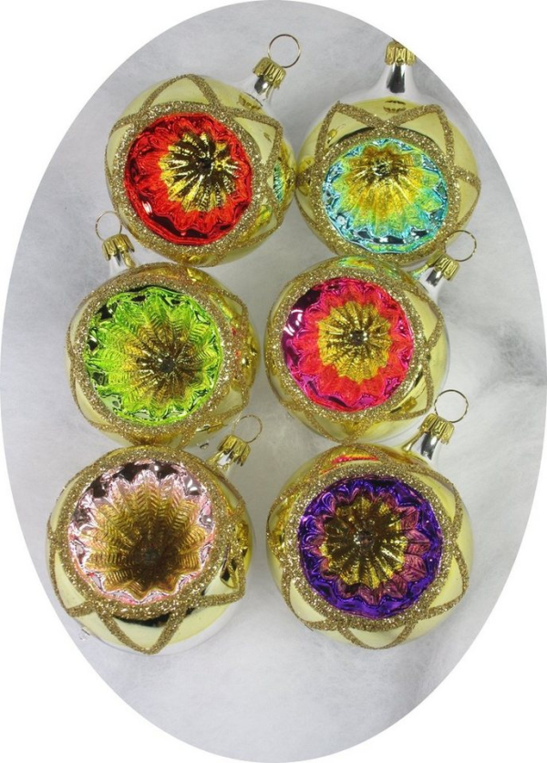 Nostalgie Christbaumschmuck UG Christbaumschmuck (6-tlg), Reflexkugeln 6cm, silbern, gold/bunt