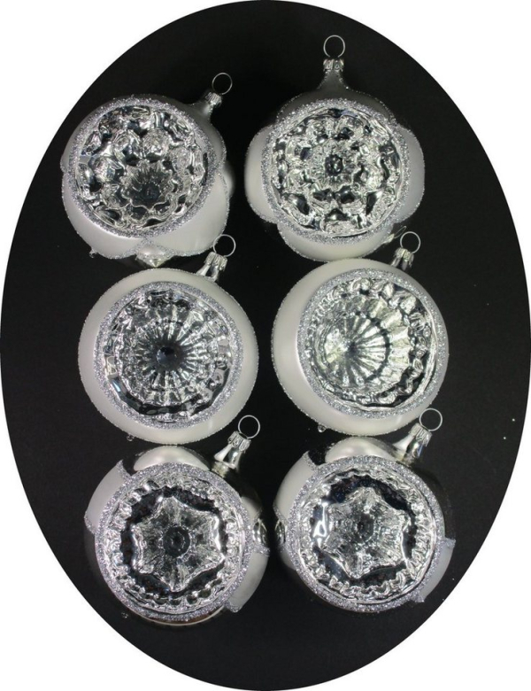 Nostalgie Christbaumschmuck UG Christbaumschmuck (6-tlg), Reflexkugeln 8cm, silbern/ weiss