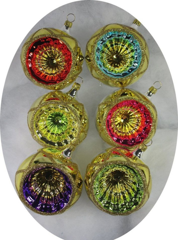 Nostalgie Christbaumschmuck UG Christbaumschmuck (6-tlg), Reflexkugeln 8cm, silbern, gold/bunt