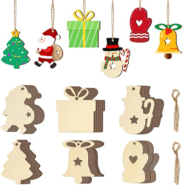 Oladwolf Weihnachtsanhänger Holz Weihnachtlicher Baumschmuck, Christbaumschmuck Holz Anhänger Weihnachtsdeko Basteln Weihnachten Kinder, DIY…