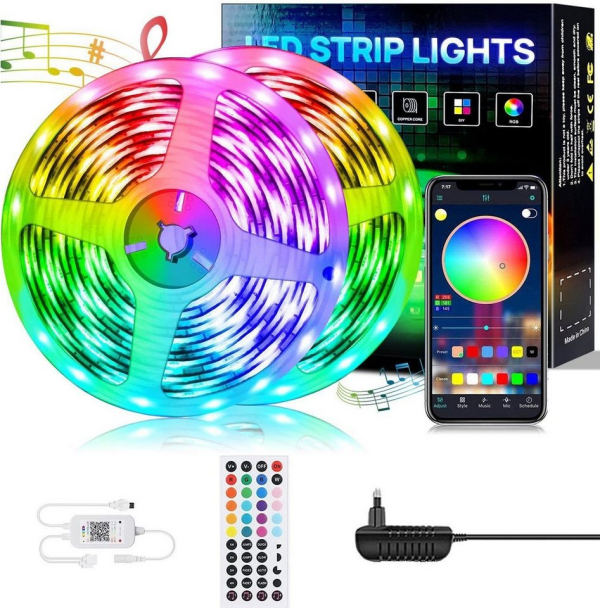 Oneid LED Stripe »LED Strip Bluetooth Gesamtlänge 15M, RGB LED Streifen Lichtleiste, 18 LEDs pro Meter, RGB 5050 litchband Selbstklebend LED…