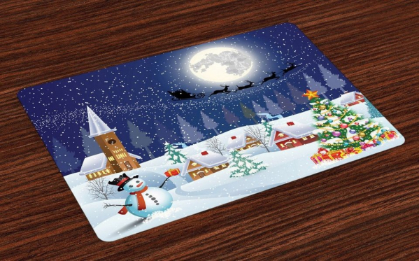 Platzset, »Waschbare Stoff Esszimmer Küche Tischdekorations Digitaldruck«, Abakuhaus, (4-teilig, 4 Teilig-St., Set aus 4x), Weihnachten…