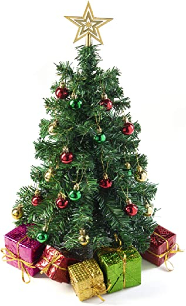 PREXTEX 58cm DIY-Mini-Weihnachtsbaum für Tische mit dekorierten Geschenkschachteln, hängendem Baumschmuck und Stern-Baumaufsatz für…