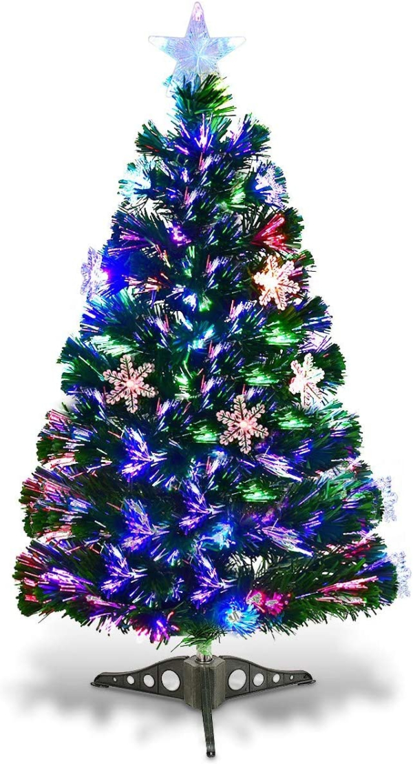 RELAX4LIFE Künstlicher Weihnachtsbaum, Christbaum mit LEDs & Schneeflocke & Sternspitze, Kunstbaum Farbiger Glasfaser-Farbwechsler, Tannenbaum für…