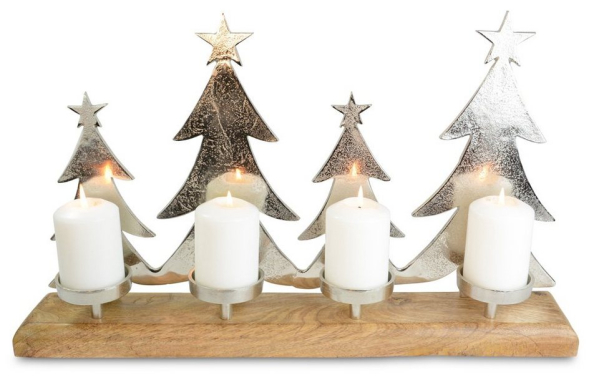 RIFFELMACHER & WEINBERGER Adventskranz »Adventskerzenhalter mit Bäumen und Sternen 74559 – Aluminium – 60x35cm – Silber Natur«
