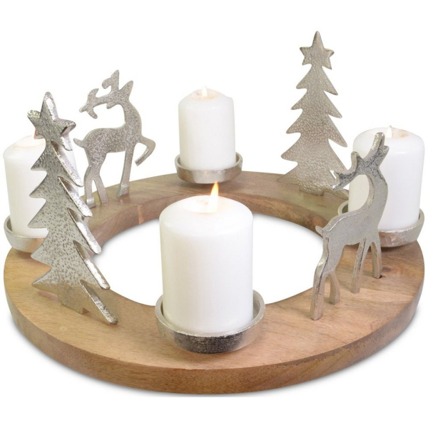 RIFFELMACHER & WEINBERGER Adventskranz »*Hirsche und Christbäume* Ø 41 cm 24163, Silber – Weihnachtsdekoration Metall Holz«
