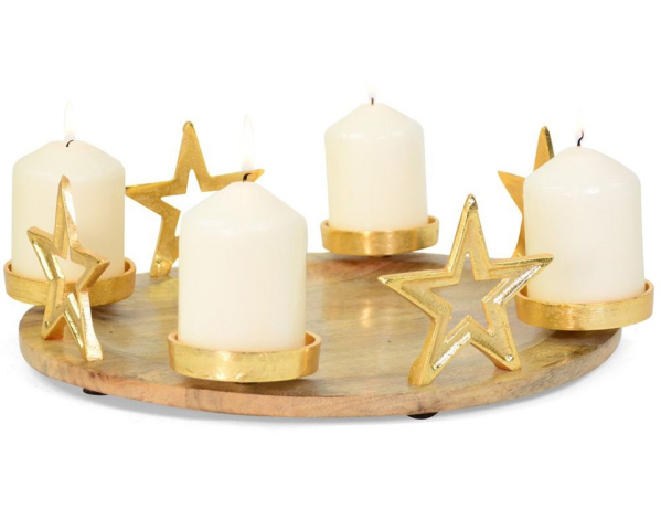 RIFFELMACHER & WEINBERGER Adventskranz »mit Sternen Ø 34 cm 71729, Hellgold – Weihnachtsdekoration Mangoholz Metall«